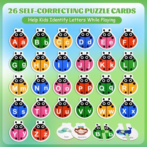 Ladybug Self Correcting Alphabet Puzzle: Letter Matching Games for Toddlers 3-5, 52pcs Double-Sided Montessori ABC Puzzles Cards Preschool Learning Activities Educational Toy Gift for Kids - Image 3