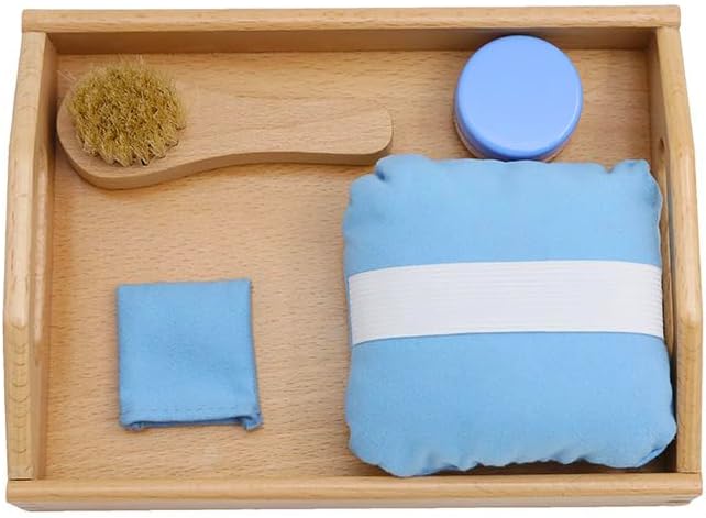 Montessori Shoe Polishing Activity Set – Practical Life Care Kit with Wooden Tray, Brush, Jar, Finger Mitt & Buffer – Fine Motor Skills & Independence Ages 3+ by MVita