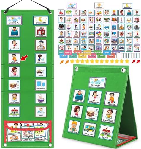 ALSLEA Visual Schedule for Kids with Autism Chore Chart for Kids Daily Routine Chart Autism Learning Materials Toddler Planning Board Visual Schedule for Classroom, Home with 124 Cards (Green) by ALSLEA