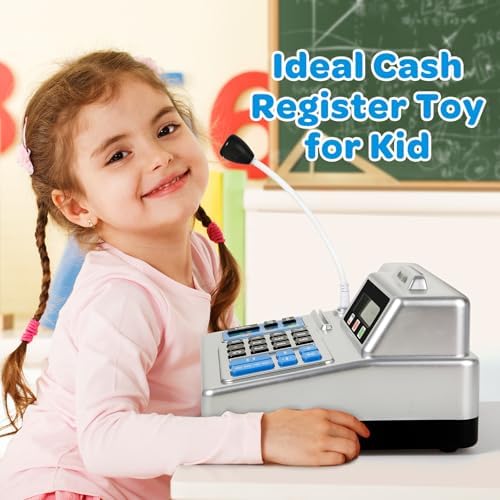 Calculator Cash Register - 103 Pcs Toy Cash Register, Store Set with Microphone, Credit Card and Banking for Kids, Toddler Math Learning Toys, Preschool Gifts for 3, 4, 5, 6, 7, 8+ Years Old Boy Girl - Image 4