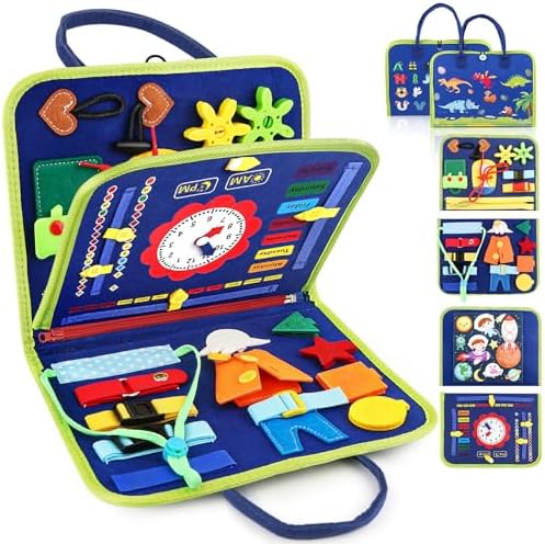 Toddler Busy Board, Montessori Sensory Toys for Boys, 3-8 Year Old Girl Toddler Travel Toys, Educational Learning Activities Board for Motor Skills, Birthday Gifts for Airplane Car, Pink by Unknown