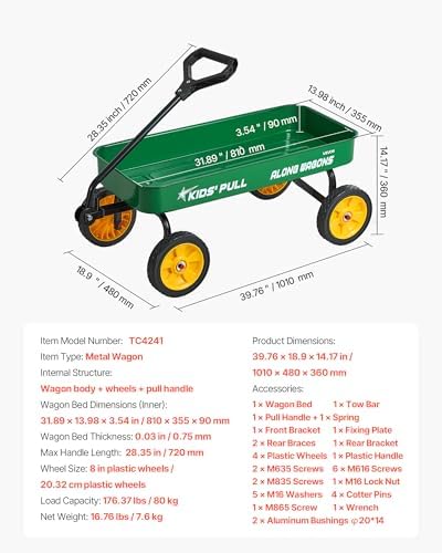 VEVOR 39 inch Kids Wagon, Pull Along Rolling Utility Cart Wagons for Kids, Cargo Wagon for Garden, Beach, Camping for Child Present - Image 7