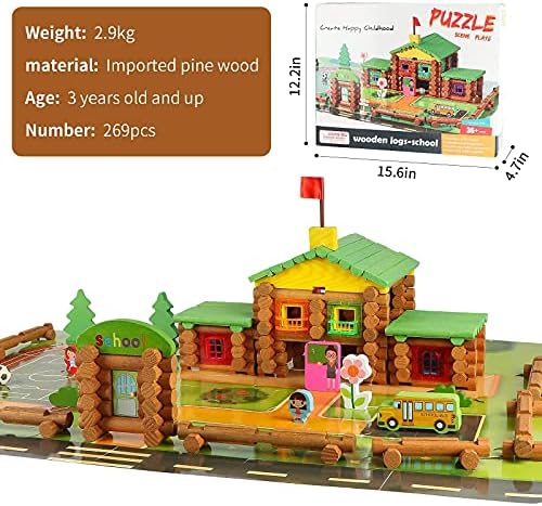 Wondertoys 269 Pieces Real Wood Logs Set Ages 3+, Classic Building Log Gift Set for Boys/Girls– Creative Construction Engineering - Top Blocks Game Kit - Preschool Education Toy - Image 5