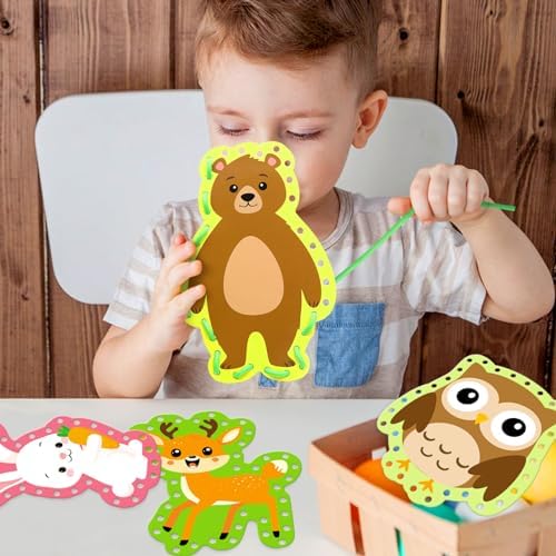 Omlisca Woodland Animals Lacing Cards for Kids 12 Pack Forest Animals Sewing Cards Owl Fox Bear Woodland Theme Party Decor Arts and Crafts Gifts for Toddler Preschool Developing Imagination Supplies - Image 6
