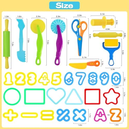LCY WEDSHI Dough Tool Set, 56 Pcs Dough Tools Sets for Kids Ages 4-8, Dough Accessories Includes Alphabet Numbers Shapes, Cutters Roller, Rolling Pins, Safety Scissors, Plastic Knife - Image 4