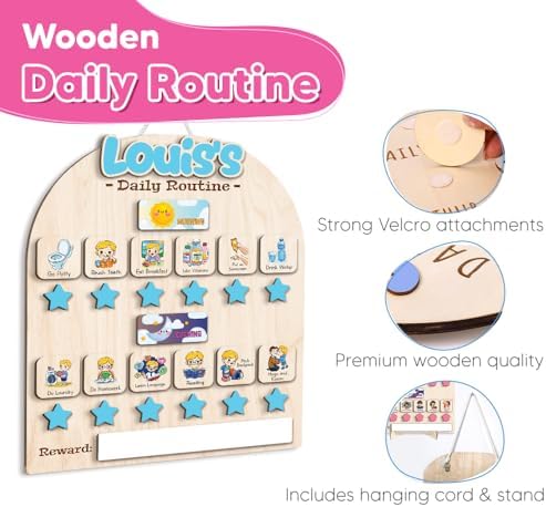 Wooden Chore Chart for Boys, Daily Routine Chart for Kids, Visual Schedule, Chore Reward Chart, Bedtime Morning Routine Chart for Toddlers (02) - Image 5