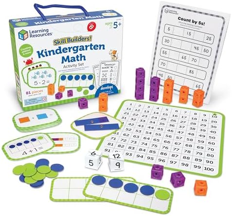 Learning Resources Skill Builders Kindergarten Math Activity Set - Kindergarten Learning Math Manipulatives Game, Number and Counting Blocks Activities, Classroom Manipulatives Teaching Materials by LearningResources