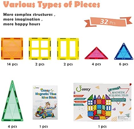 cossy 32Pcs Magnet Tiles Magnetic 3D Building Blocks Set Educational Construction Toys for 3+ Year Kids with Stronger Magnets, Rivets-Fastened, Inspirational, Recreational, Educational, Conventional - Image 5