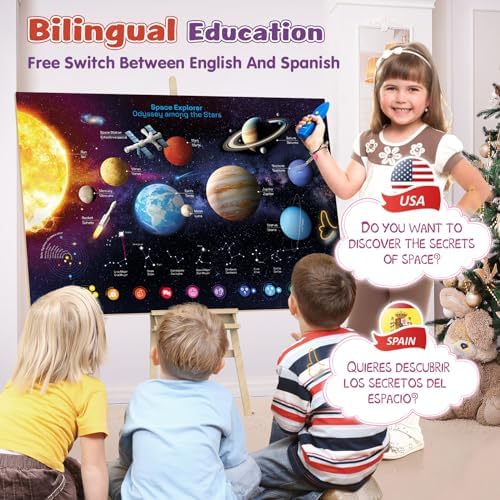 Bilingual Interactive Solar System Poster for Kids – Educational Talking Space Poster for Kids Aged 3-12, STEM Learning Toy, Ideal for Classroom & Home, Space-Themed Wall Decor - Image 2