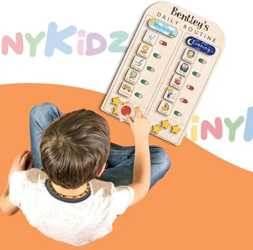 TinyKidz Large Daily Routine for Toddlers 11x16", Kids Daily Routine with Stars, Daily Responsibility Chart for Boys Girls, Wooden Routine Chart for Kids (08) - Image 6