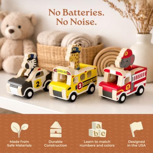 Little Acorn, Wooden Pull Back Cars with Mix & Match Characters | Montessori Toys for 1 & 2 Year Old | Car Toys for Toddlers 1-3 | Baby Toys 6-12 Months | Birthday Gifts for Boys Girls - Image 4