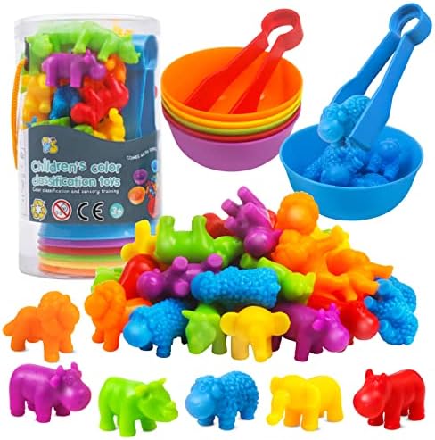 RAEQKS Counting Sorting Toys Matching Stacking Toys with Bowls Preschool Learning Activities Educational Sensory Game Montessori STEM Toy Daycare Sets Animals Gifts for Kids Boys Girls by RAEQKS