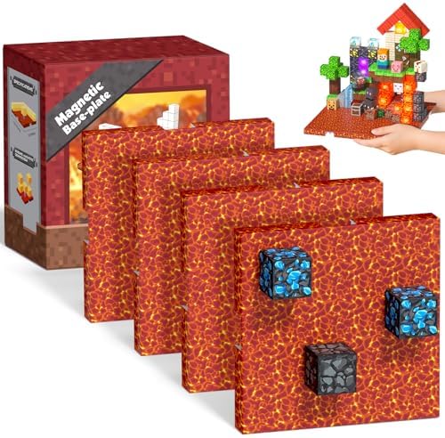 4PCS Magnetic Blocks Base Plates for Kids, 4" x 4" Strong Grip Base (Lava) by BuildCreateExplore