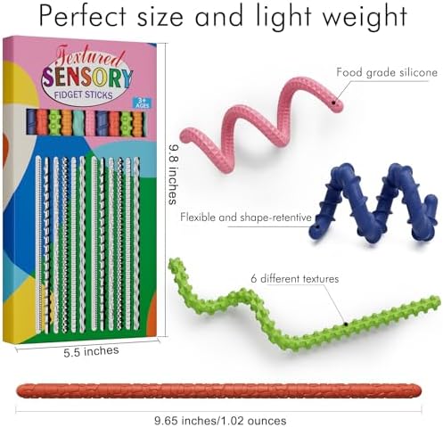 Sensory Fidget Toys for Kids Adults,12PCS Flexible Fidget Sticks for Stress Anxiety Autistic ADHD, Calm Down Travel Airplane Classroom Students Prizes Toys, Stocking Stuffers for Teens Boys Girls - Image 6