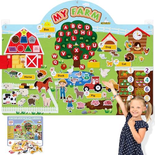 CHEFAN 99 Pcs Farm Animals Felt Story Board Set, 3.9 Ft Preschool Farmhouse Barnyard Theme Flannel Board Storytelling Early Learning, Interactive Wall Hanging Play Set for Toddlers Kids Children by CHEFAN
