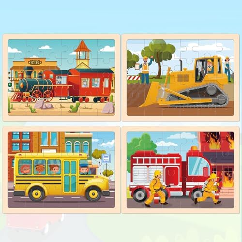 Puzzles for Kids Ages 4-6, 4 Packs 24 Pcs Wooden Jigsaw Puzzles for Toddlers Ages 2-4, Preschool Educational Vehicle Puzzle Toys Gifts for 3 4 5 6 Boys Girls - Image 2