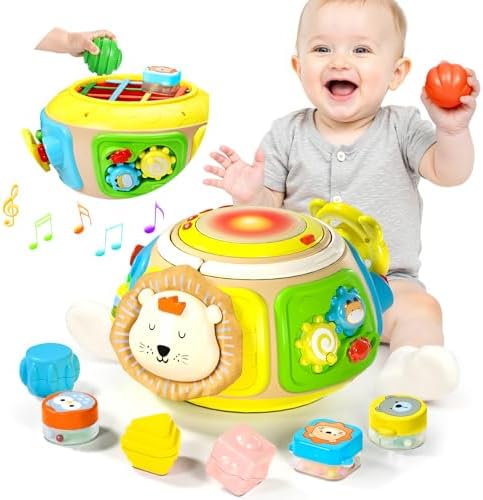 7-in-1 Activity Cube Drum Montessori Toys for Baby 18+ Months, Busy Toys for Toddlers with 9 Sensory Shape Blocks, Music & Light Educational Toys Christmas Birthday Gifts for Kids Boys Girls by Sumapner