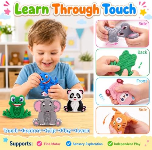 12 Pack Animal Sensory Toys for Kids Toddlers, Textured Silicone Fidget Toys, Quiet Travel Toys for Airplane, Car Rides, Preschool & Home Sensory Play, Classroom Calm Corner Toys - Image 4
