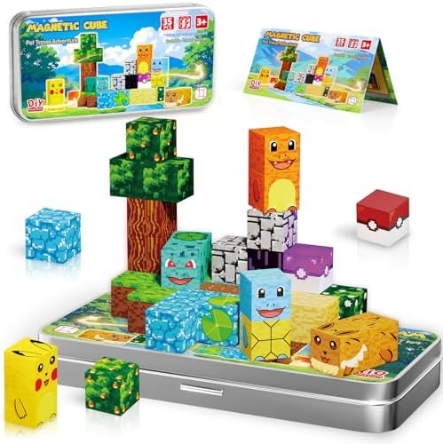 Mini Magnetic Blocks Pet Travel Toys, 35 PCS Magnetic Building Cubes with Metal Storage Case for Kids Ages 3-8, STEM Montessori Construction Toys for Toddlers, Airplane & Car Ride Essentials by EPEXERCISENPLAY