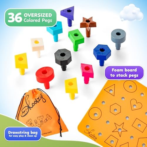 Skoolzy Peg Board Set, Montessori, 38 Pc Plastic w/Shapes, Ages 2+ - Image 4