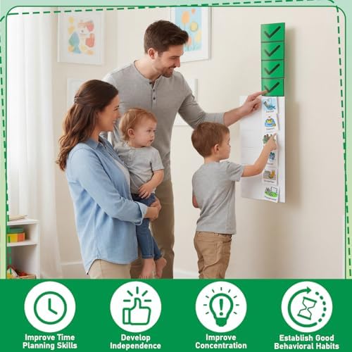 Gueevin 2 Pcs Kids Visual Schedule Routine Chart with 72 Picture Cards, Chore Chart Wall Planner ADHD Tools Bedtime Morning Daily Schedule Board for Kids Autism Downs Syndrome Dementia at Homeschool - Image 5