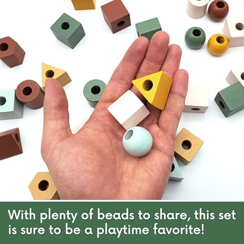 Blu Jay Wooden Lacing Beads & Strings 125 Pieces, Fine Motor Skills Toys for 3 Year Old, Fine Motor Toys, Toy Lacing Beads for Toddlers - Boho Colors - Image 6
