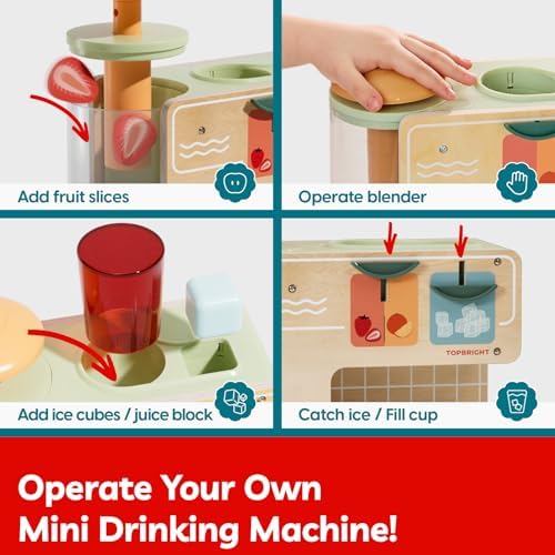 TOP BRIGHT Wooden Drink Dispenser with Cups, Pretend Play Toy Ages 3+ - Image 2