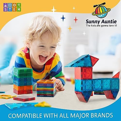 SUNNY AUNTIE Magnetic Tiles 56 PCS Building Set – Magnetic Building Tiles STEM Toy for Kids & Toddlers Ages 3-8, Magnet Construction Set for Boys & Girls - Image 6