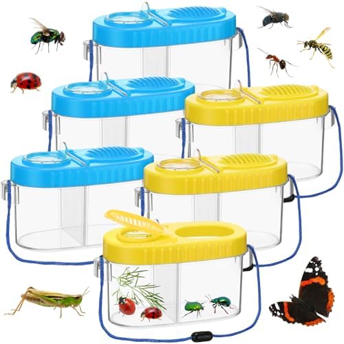 6 Pack Bug Catcher Kit for Kids Bulk Insect Habitat Viewer with Magnifying Glass Vents Portable Bug Collection Cage with Lanyard Nature Outdoor Explorer Set for Boys Girls Birthday Gift(Yellow，Blue) by WinnerWhy