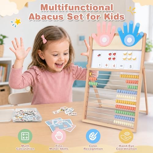 Joyreal Wooden Abacus for Kids Math 3-5 4 5-7, Double-Sided Whiteboard - Image 2