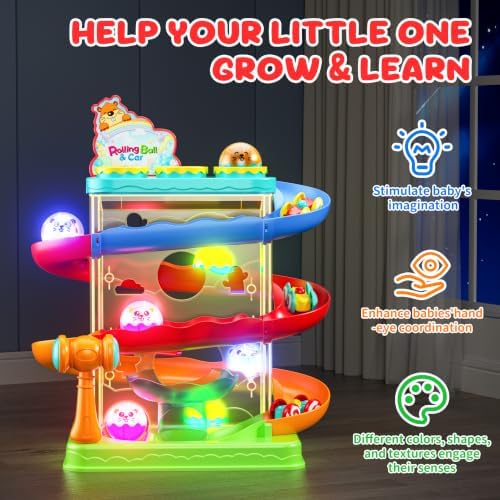 2-in-1 Ball Drop & Car Ramp Race Track Montessori Toy for Toddlers Ages 1-5 - Image 2