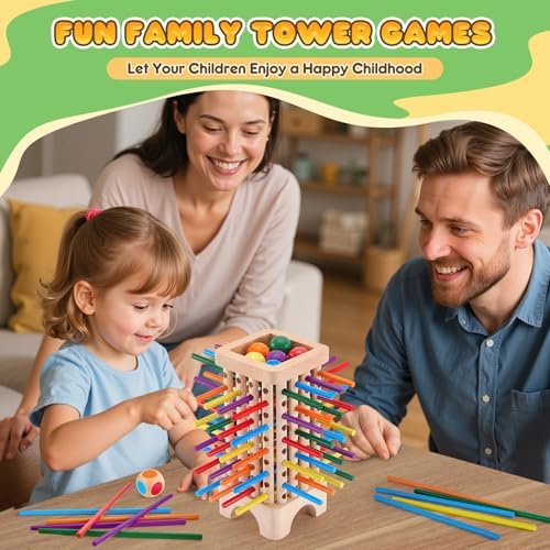 Montessori Game Wooden Board Games, 42 Colorful Sticks Dice Game Math Learning Toys for 3 4 5 6 Year Olds, Builds Fine Motor Skills & Counting, Family Travel Games for 3 Year Olds Gift for Kids - Image 5