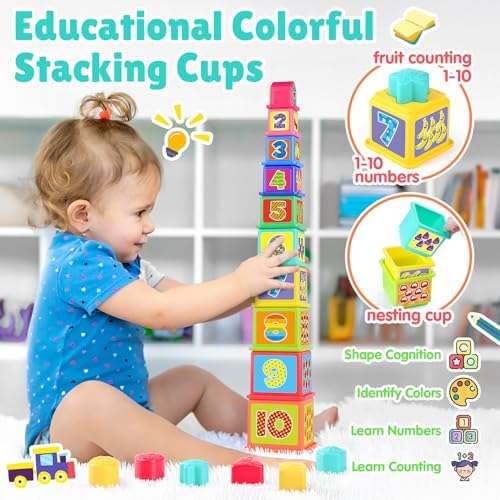 Pound a Ball Toy for Toddlers 1-3, Montessori Toys for Babies 12 18-24 Months, hammer, Stacking Cups, Shape Sorter Blocks, Early Developmental Educational Toys for 1 2 3 Year Old Boys Girls Kids Gift - Image 4