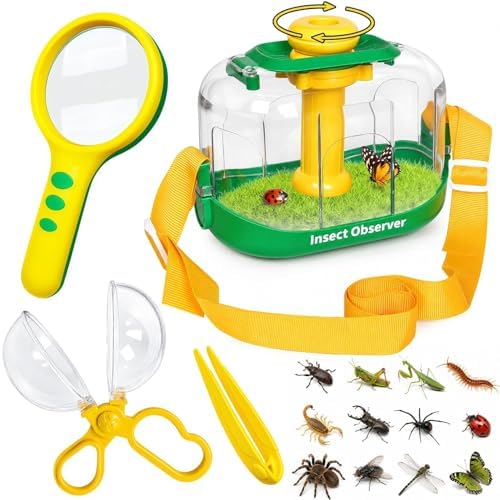 Bug Catcher Kit for Kids, Insect Observation Box Outdoor Explorer Toys, 360° Rotating Viewer with Magnifying Glass & Tweezers, STEM Nature Adventure Gift for Toddlers Boys Girls Age 3-6 by TSYAN