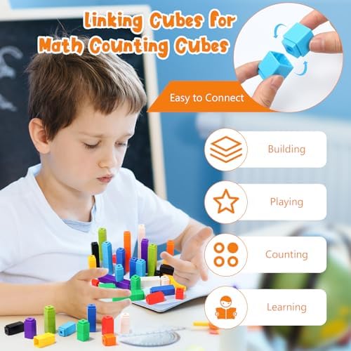 200 Pcs White Linking Cubes for Math Counting Cubes Manipulatives Plastic Counting Block Manipulative Classroom Learning Supplies for Educational Preschool Activities Boy Girl (White) - Image 3