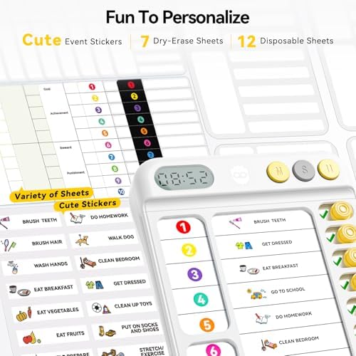 Chore Chart for Kids with Visual Timer, ADHD Tools Visual Schedule Planning Board with Slider, 20 Personalizable Cards and Magnetic Marker, Morning/Bedtime/Daily Routine Chart Checklist - White - Image 4