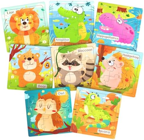 Zeoddler Wooden Puzzles for Toddlers, 8 Pack Animal Jigsaw Puzzles for Kids3-5, 9 Pieces Preschool Learning Activities, Learning & Educational Toys, Gift for Boys, Girls by Zeoddler