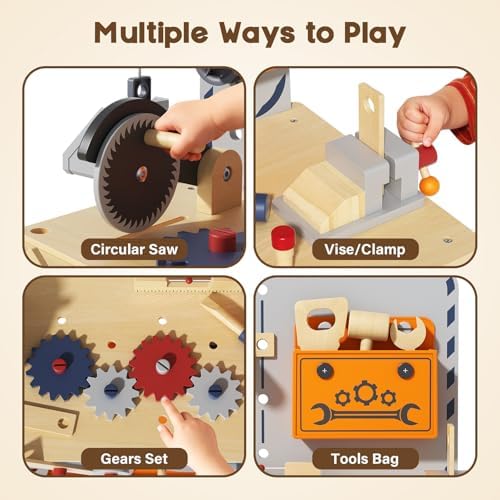 BIERUM Kids Tool Bench, Wooden Work Bench for Toddlers with Electric Drill - Image 5