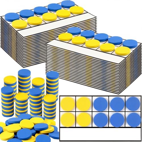 Ireer 40 Sets Bulk Magnetic Ten Frames for Classroom 400 Magnetic Math Counters and 40 Boards Kindergarten Classroom Must Haves Math Manipulatives for Home Prek Preschool Elementary(Yellow Blue) by Ireer