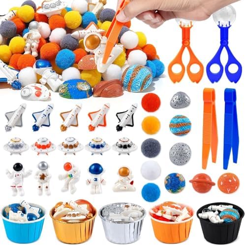 135 Pcs Space Sensory Bin Filler Astronaut Spaceship Counting Sorting Sensory Bin Items Fine Motor Galaxy Counts for Easter Day Spring Summer Sorting Counting Decor by Unknown