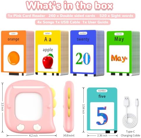 Kidzdo Talking Flash Cards for 3 4 5 6 Year Old Girls, 520 Words Spanish English Bilingual Language Therapy Toys, Pink - Image 7