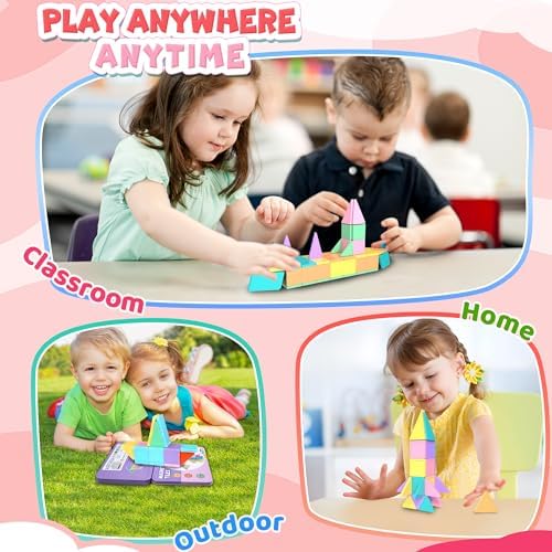Travel Magnetic Tiles for Toddler Girls, 36PC Mini Macaron Set Airplane Restaurant Road Trip Gifts for Kids Age 3 4 5 6 7 8 Year Building Magnet Blocks Fidget Classroom Prize Easter Basket Stuffers - Image 5