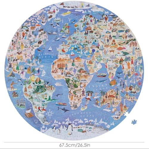bopster 1000-PieceRound World Map Jigsaw Puzzle for Adults & Teens | Illustrated Globe Design | Premium 1000pc Puzzle | Giftable Family Activity - Image 5