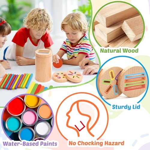 Montessori Toys for 1-3 Year Old, 3 in 1 Wooden Color Sorting Stacking Travel Toy for Toddlers 18+ Months with Magnetic Lid, Birthday Christmas Learning Gift for 2-4 Year Olds Boys Girls - Image 4