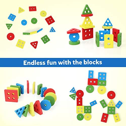 Coogam Wooden Sorting Stacking Montessori Toys, Shape Color Recognition Blocks Matching Puzzle, Fine Motor Skill Educational Preschool Learning Board Game Gift for Kids - Image 3