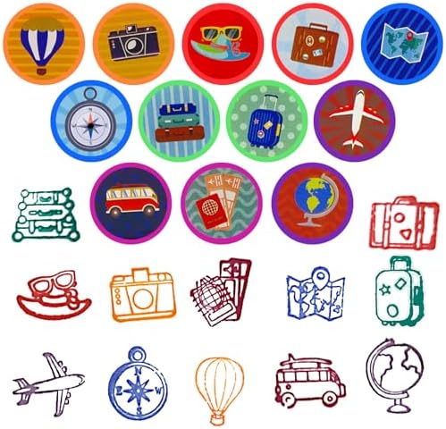 Cinrobiye 24 Pcs Adventure Travel Stampers Party Favor Set Fun Bon Voyage Stamps Birthday Party Supplies Classroom Rewards Carnival Prizes Goody Bag Fillers Pinata Filler Travel Party Gift Set - Image 2