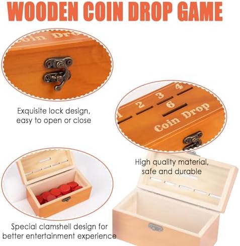 Extguds Wooden Penny Game,Coin Drop Game,Penny Coin Game Contains 50 Coins,Wooden Game Box and 1 Dice,a Fun Board Game to Interact with Family and Friends - Image 3