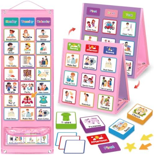 Visual Schedule for Kids with Autism Chore Reward Chart, Bedtime Routine Chart for Toddlers, Double Side Weekly Planner Board with 135 Cards for Home School Planner, Autism Learning Materials by Unknown