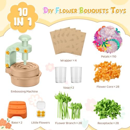 Fabric Flower Bouquets Toys,DIY Craft Kits for Kids,Arts and Crafts Toy for 3+ Year Old Girls,Flowers Market Toy,Build Your Flower Bouquet,Educational Preschool Learning Toys for Birthday,Christmas - Image 2