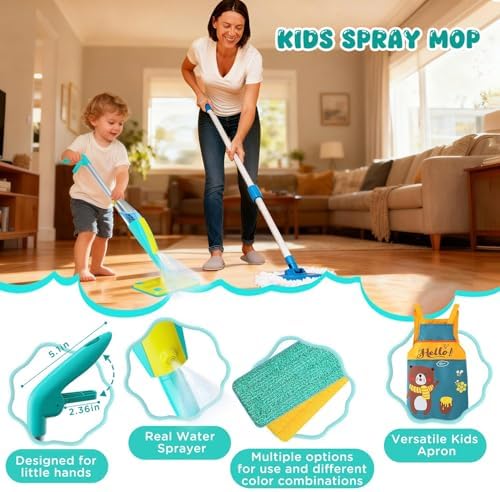 Toddler Cleaning Set with Kids Spray Mop and Apron, Montessori Toys Ages 3+ - Image 2